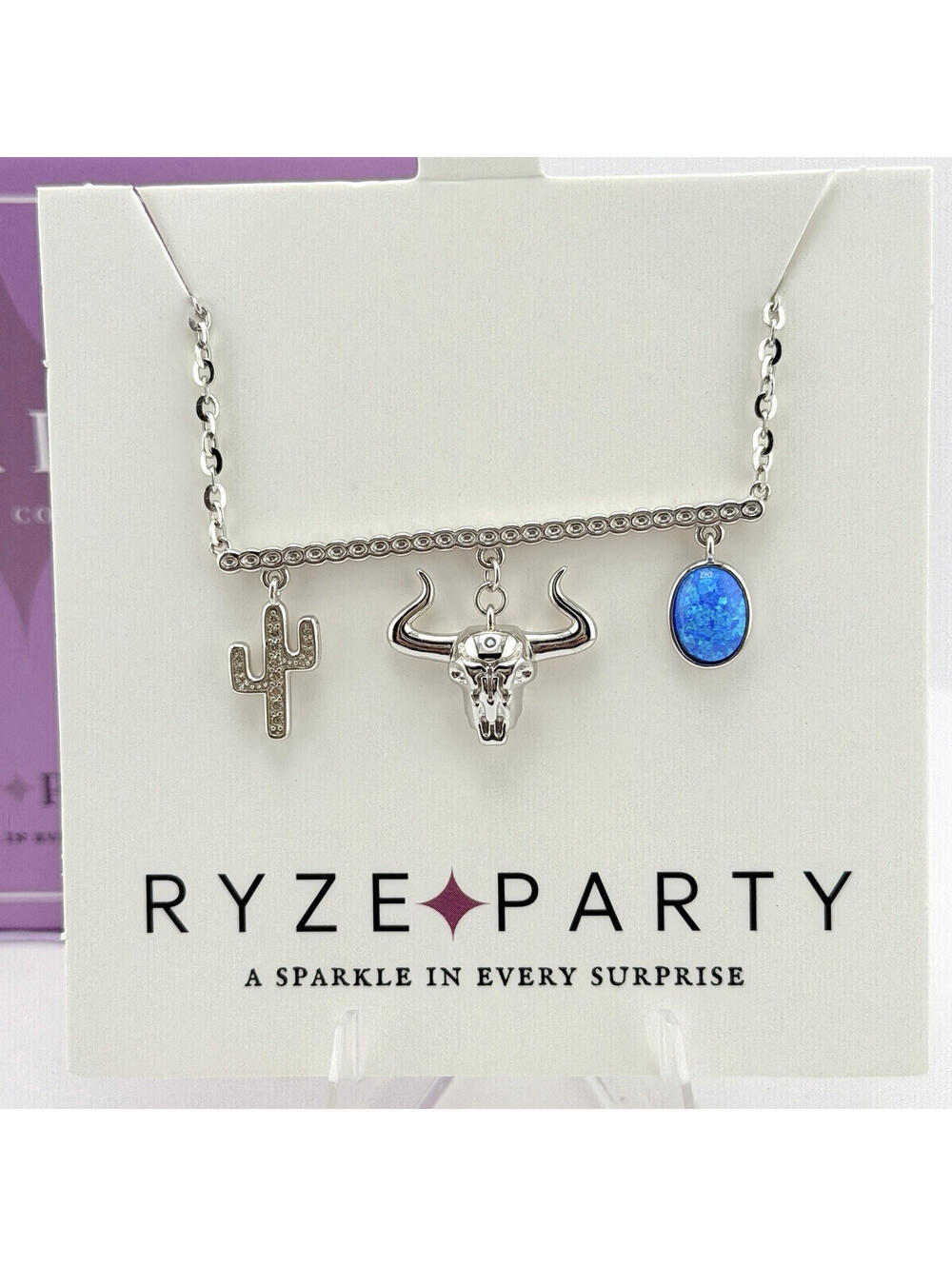 Ryze Party Storyline Necklace "Wild Grace" Blue Opal on .925 Sterling Bull